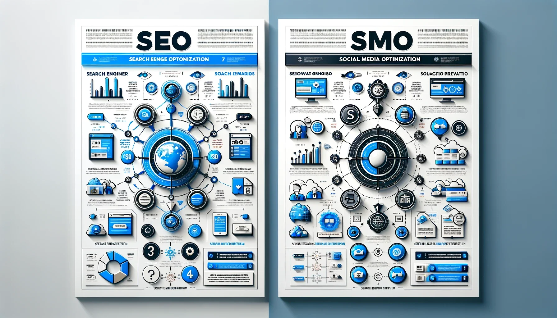 Инфографика, подробно описывающая различия и синергию между SEO и SMO.