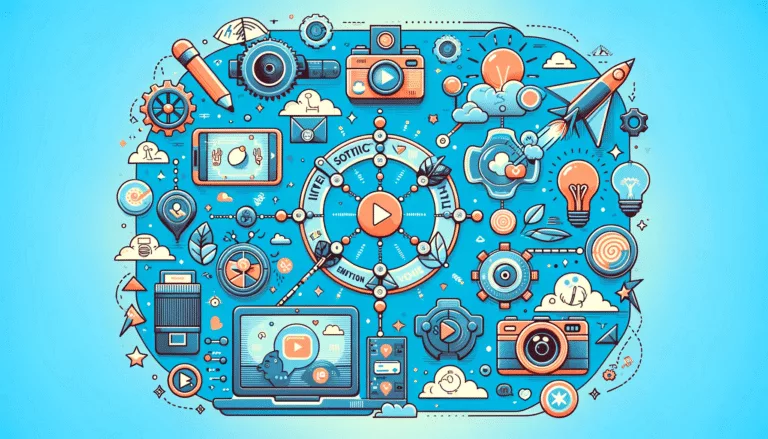 Guide visuel des meilleures pratiques en matière de contenu vidéo pour les médias sociaux, axé sur la narration et l'interaction avec le spectateur.