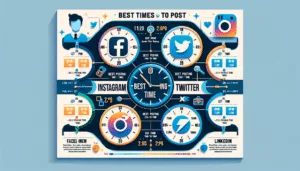 信息图表强调 Facebook、Instagram、Twitter 和 LinkedIn 的最佳发布时间。