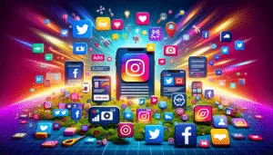 Разнообразные форматы рекламы в социальных сетях на таких платформах, как Facebook, Instagram и Twitter.