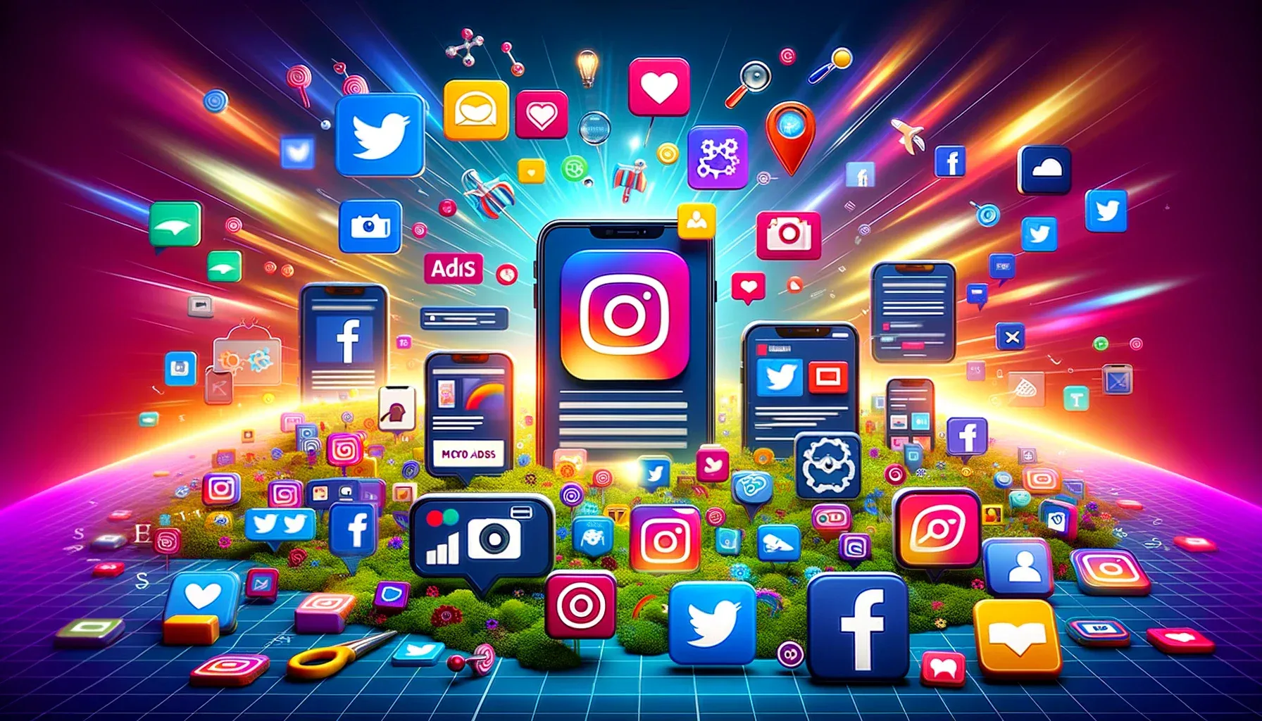 Divers formats de publicité sur les médias sociaux sur des plateformes telles que Facebook, Instagram et Twitter.