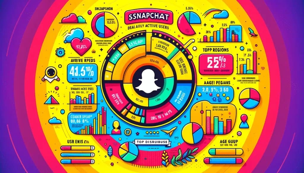 Snapchat 用户人口统计图：彩色信息图表，用柱状图和饼状图显示 Snapchat 用户人口统计图。