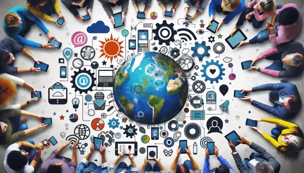 Backlink Building on Social Media : Diverse group engaging with social media for backlink building