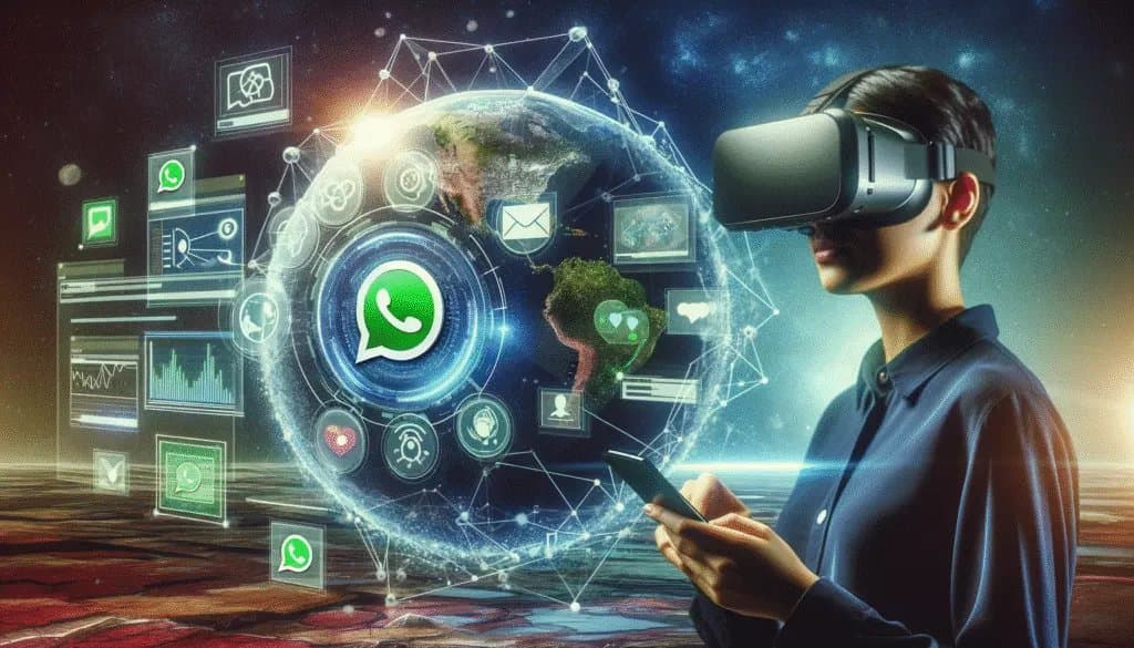 WhatsApp 未来可能整合 VR 和 AR 技术的概念图，象征着技术进步。