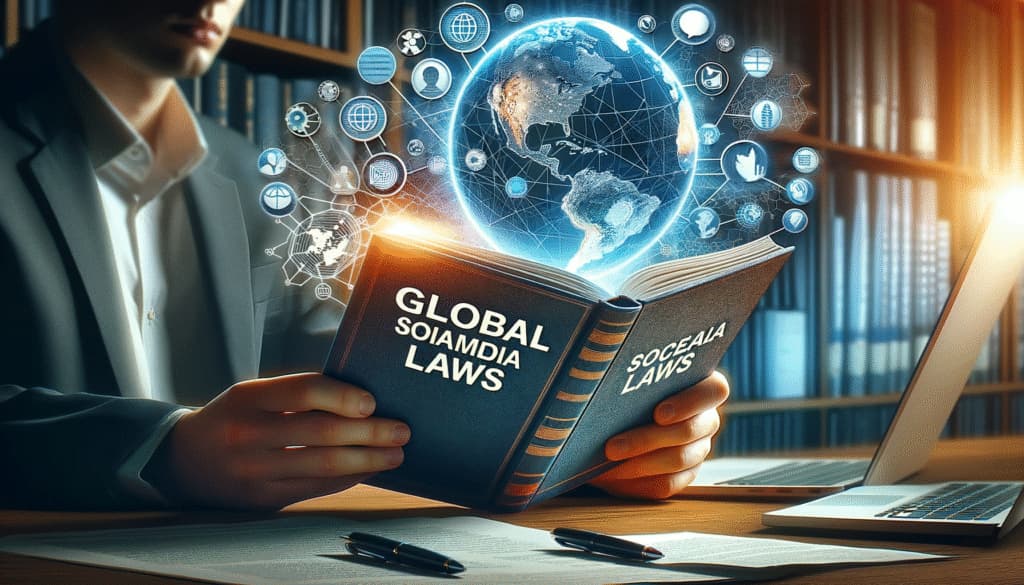 Personne lisant le livre "Global Social Media Laws" pour se sensibiliser.
