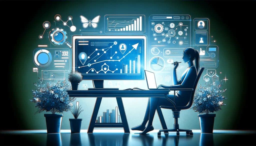 Backlink Building on Social Media : Person analyzing social media metrics for backlink strategy.
