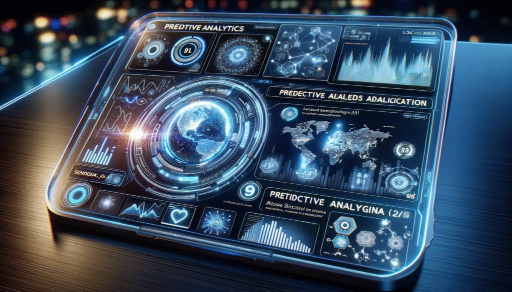 Advanced AI-driven social media analytics dashboard showing predictive analytics and trend identification.