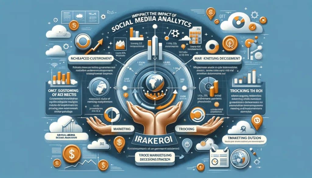 Infographic on the impact of social media analytics on business strategy, highlighting customer engagement and ROI.