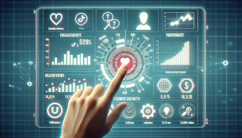 TikTok Algorithm : Detailed TikTok analytics dashboard showing key performance metrics like engagement rate and video views.