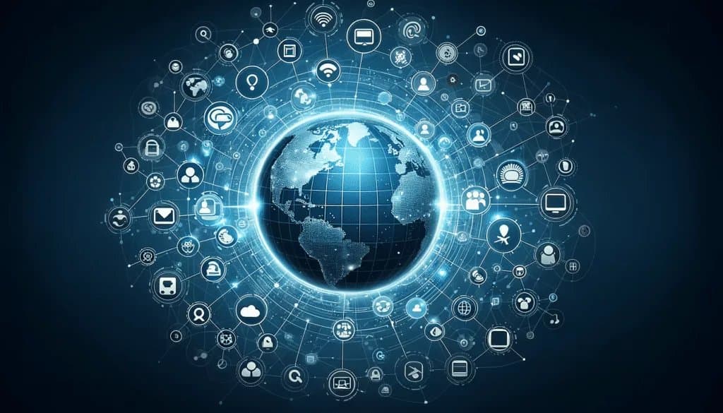 Digital globe with social media icons and connections, symbolizing the global reach and influence of social media.