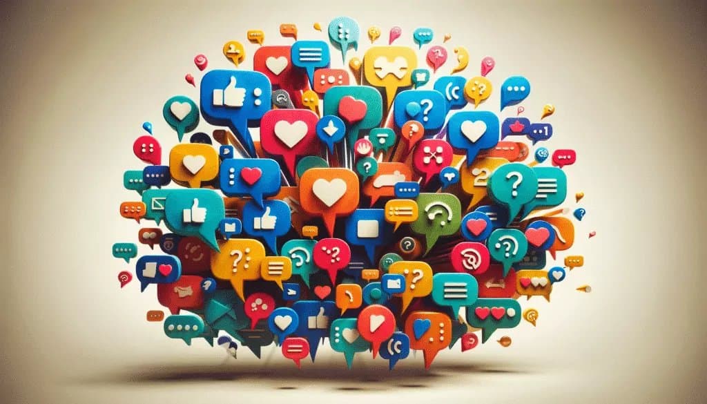 Bulles colorées symbolisant les conversations actives sur les médias sociaux.