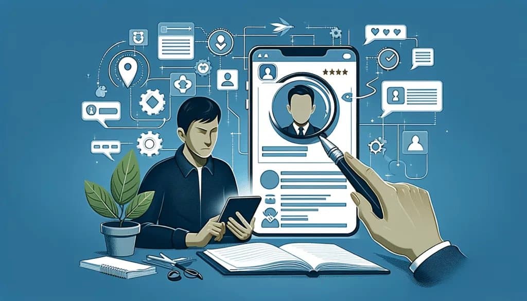 Person reviewing their social media profile for digital footprint management.