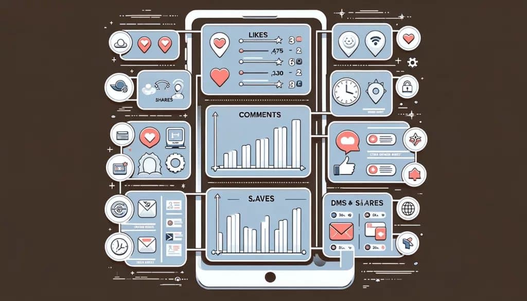 Infographie des principales mesures d'engagement sur les médias sociaux, comme les likes et les commentaires.
