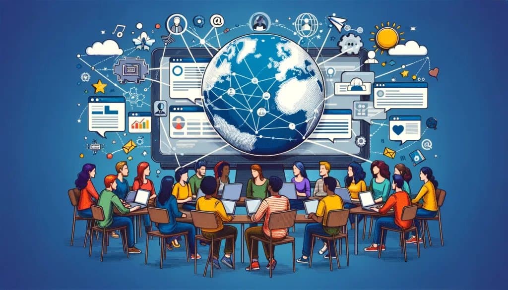 Une communauté en ligne diversifiée s'engageant dans des discussions sur les médias sociaux à source ouverte.