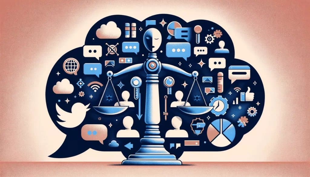 Illustration de l'équilibre éthique dans la liste blanche des médias sociaux à l'aide d'une balance de justice.