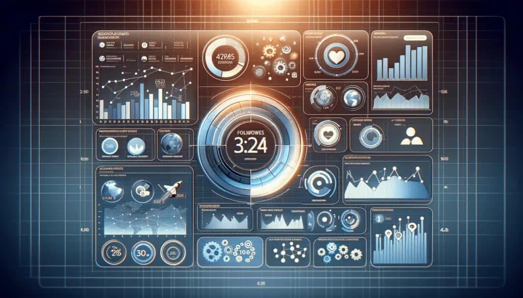 Modern social media analytics dashboard displaying key metrics like engagement rates and follower growth.