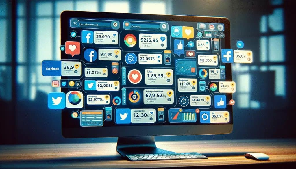 Différentes plateformes de médias sociaux avec des mesures d'engagement mises en évidence.