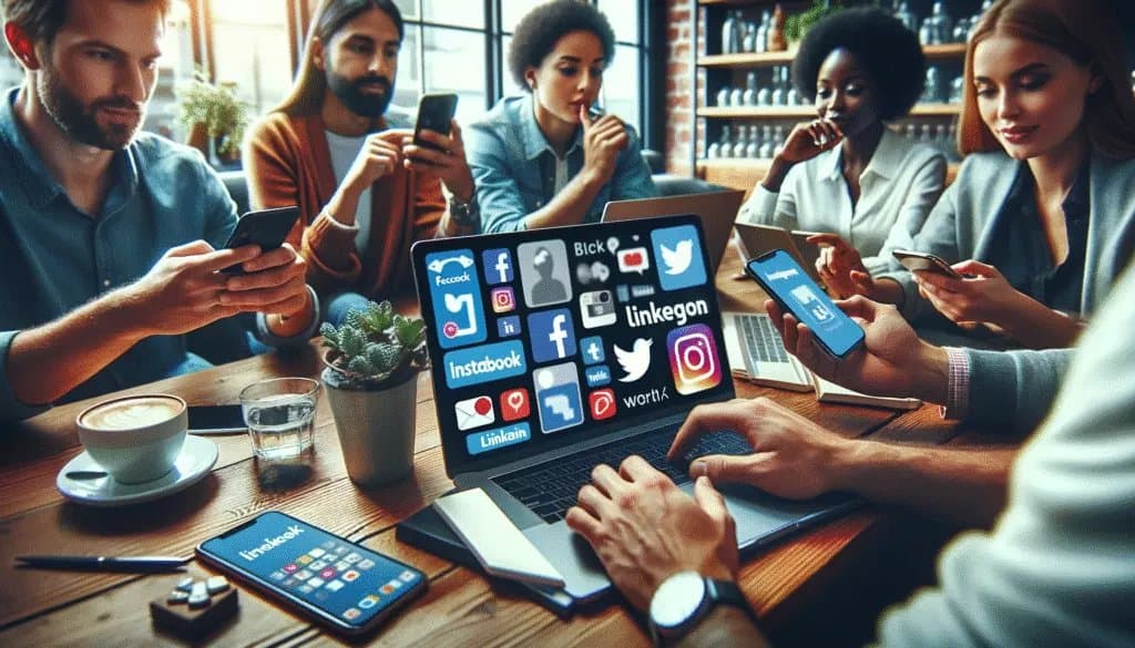 Разнообразная группа, использующая различные платформы социальных сетей для маркетинга.
