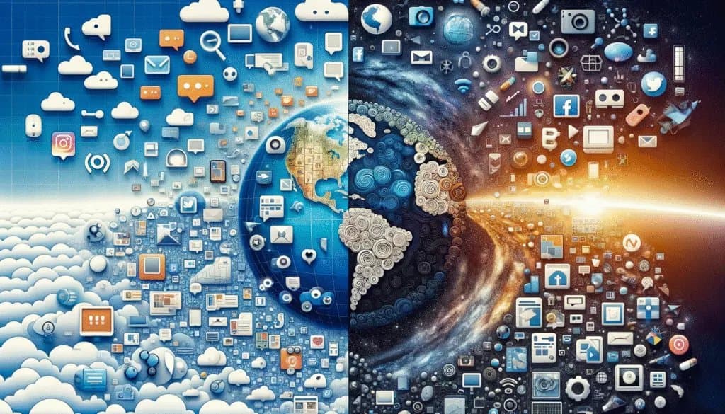 Le passage des plateformes de médias sociaux traditionnelles aux plateformes de médias sociaux à source ouverte est illustré par un collage.
