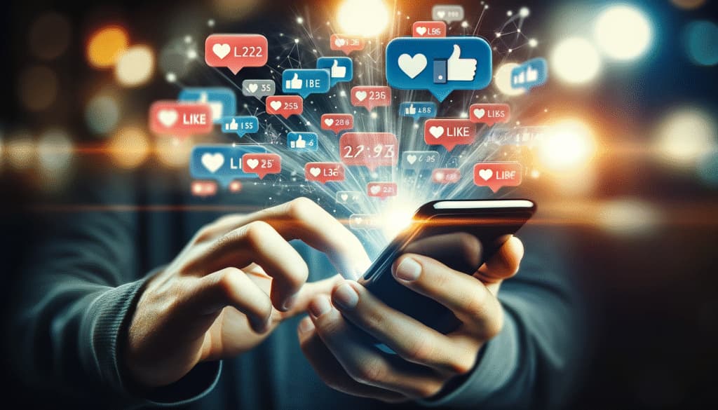 Smartphone avec notifications des médias sociaux pour les likes, les commentaires et les messages.