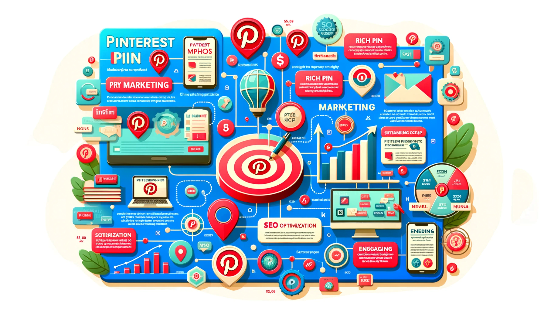 Exquisite Pinterest Marketing Strategies for Unmatched Growth In 2024 1 Infographic showcasing Pinterest marketing strategies with focus on rich pins, SEO, and content creation.