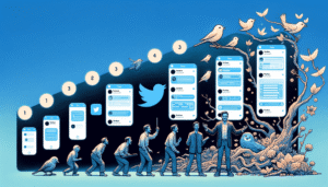 Прогрессивные этапы эволюции пользовательского интерфейса Twitter, демонстрирующие ранний простой дизайн, промежуточные усовершенствования, современные элементы и текущий усовершенствованный макет
