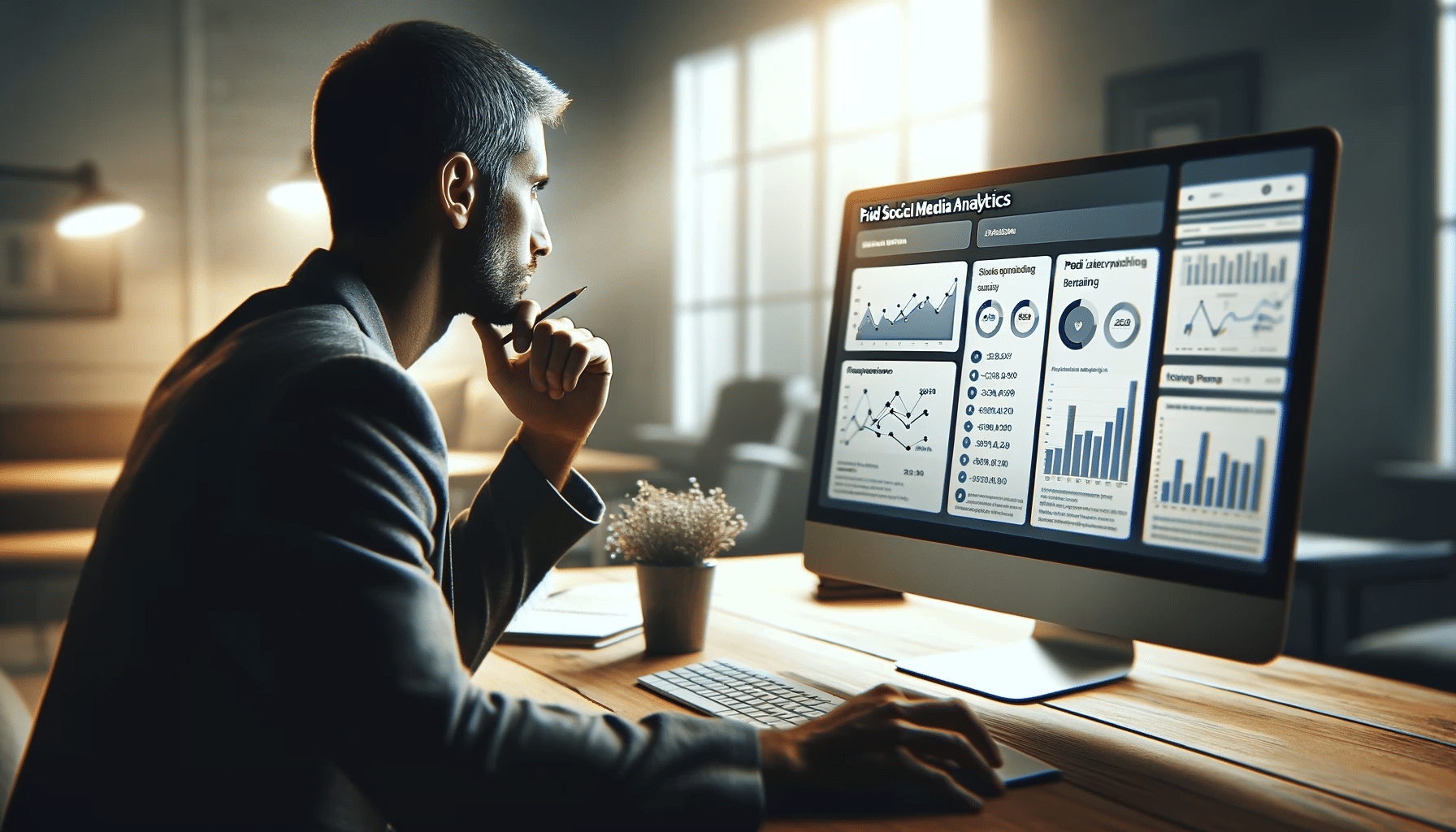 Professional analyzing Paid Social Media Marketing analytics.