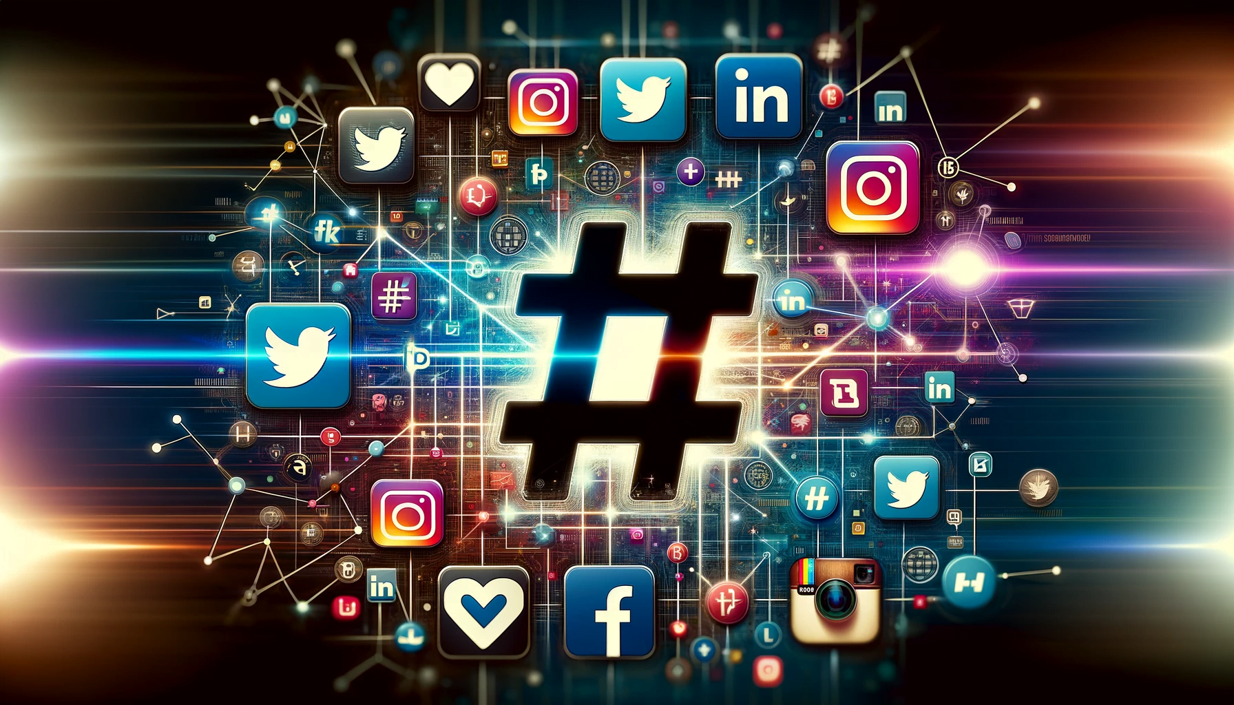 数字拼贴画展示了标签在 Twitter、Instagram、Facebook、LinkedIn 和 TikTok 等社交媒体平台上的演变。